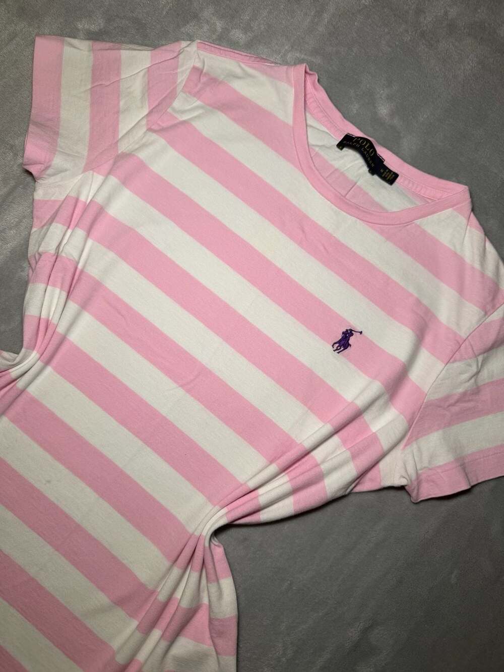 Polo Ralph Lauren Women's Pink and White Striped Short Sleeve T-Shirt